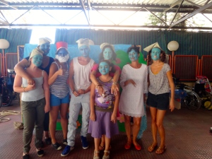 Smurf-themed party.  Yeah -- you try to forget our blue faces.